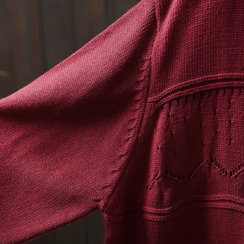 Cardigan lavorato a maglia a maniche lunghe in cotone con bottoni in pizzo autunnale Buddha Stones da donna con tasche - Image 12