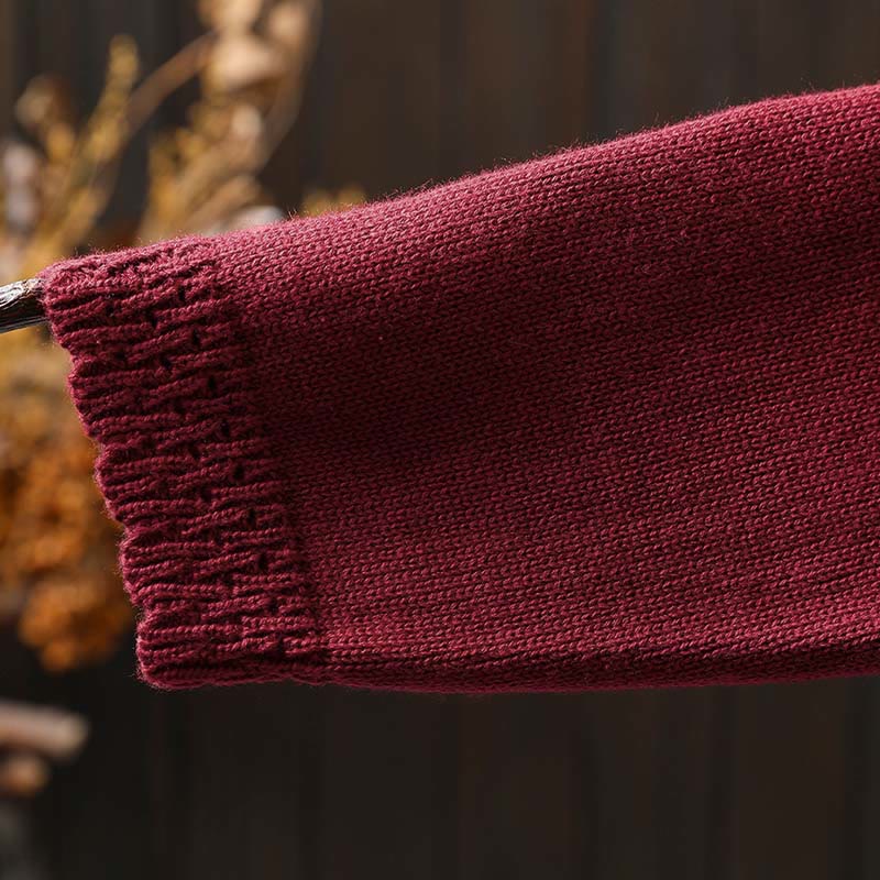 Cardigan lavorato a maglia a maniche lunghe in cotone con bottoni in pizzo autunnale Buddha Stones da donna con tasche - Image 13