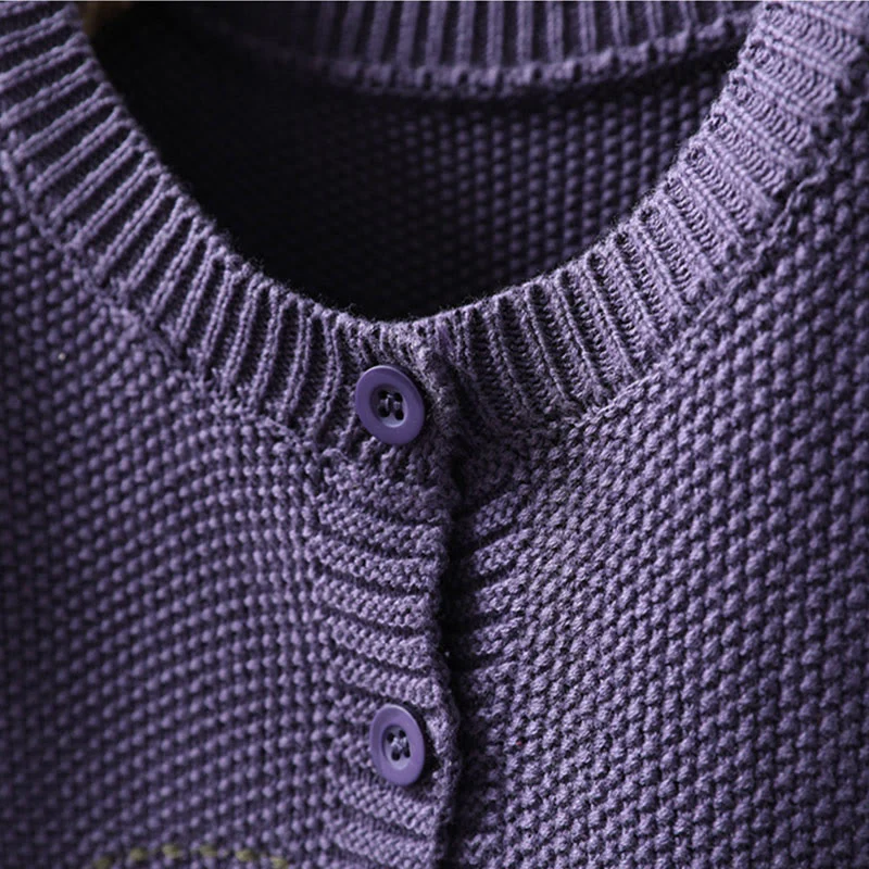 Cardigan lavorato a maglia a maniche lunghe in cotone con bottoni ricamati floreali con Buddha Stones da donna - Image 12