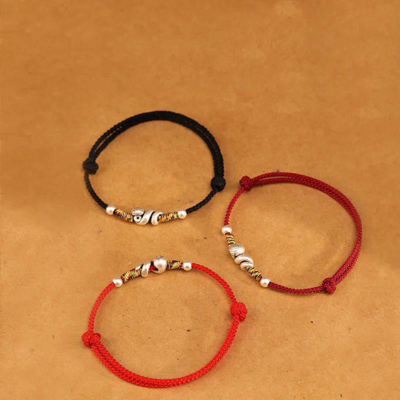Cavigliera con corda rossa in argento sterling 999, anno del serpente, Buddha Stones - Image 10