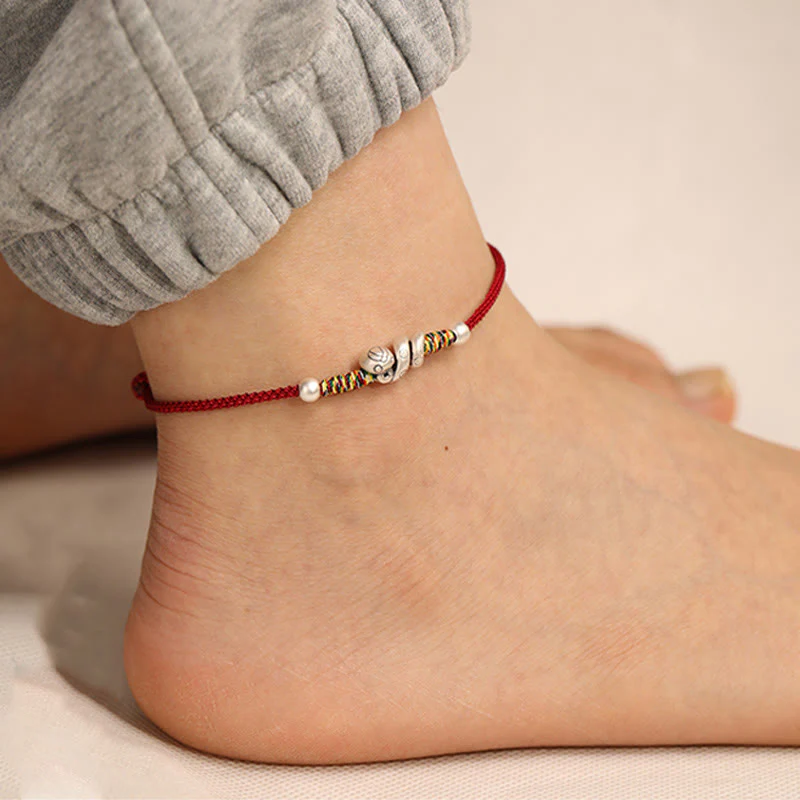 Cavigliera con corda rossa in argento sterling 999, anno del serpente, Buddha Stones - Image 11