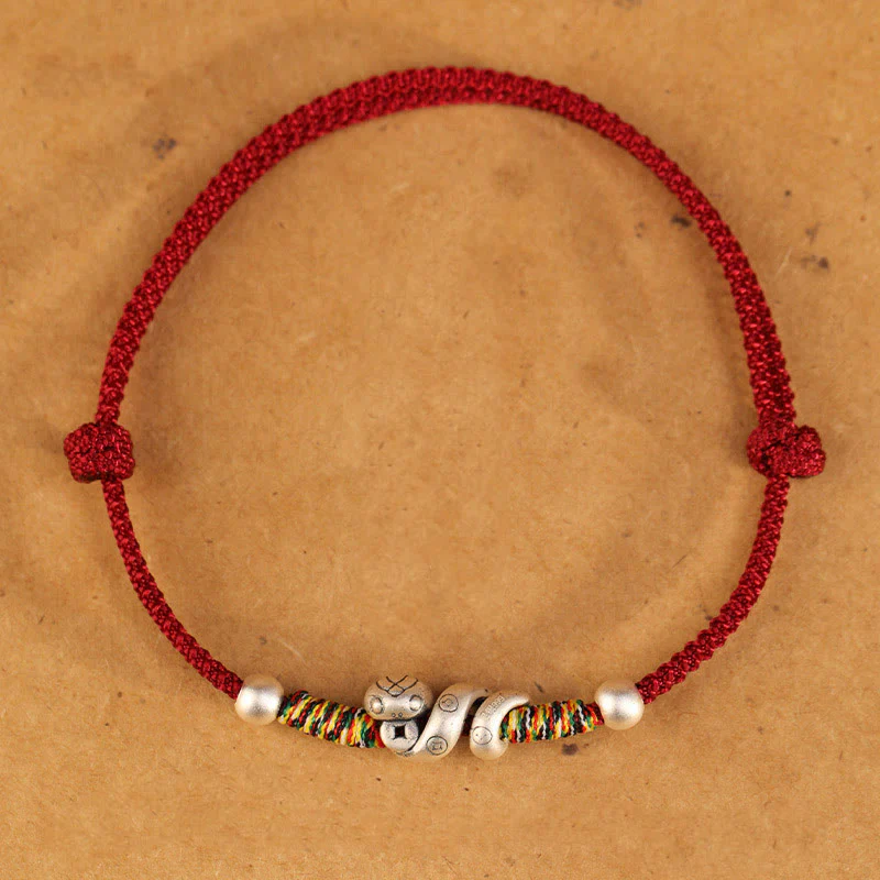 Cavigliera con corda rossa in argento sterling 999, anno del serpente, Buddha Stones - Image 12