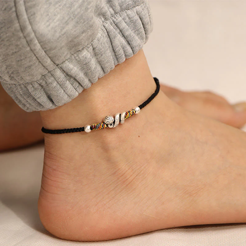 Cavigliera con corda rossa in argento sterling 999, anno del serpente, Buddha Stones - Image 13