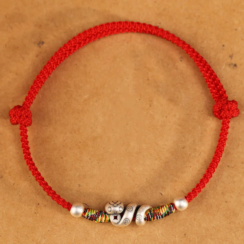 Cavigliera con corda rossa in argento sterling 999, anno del serpente, Buddha Stones - Image 5