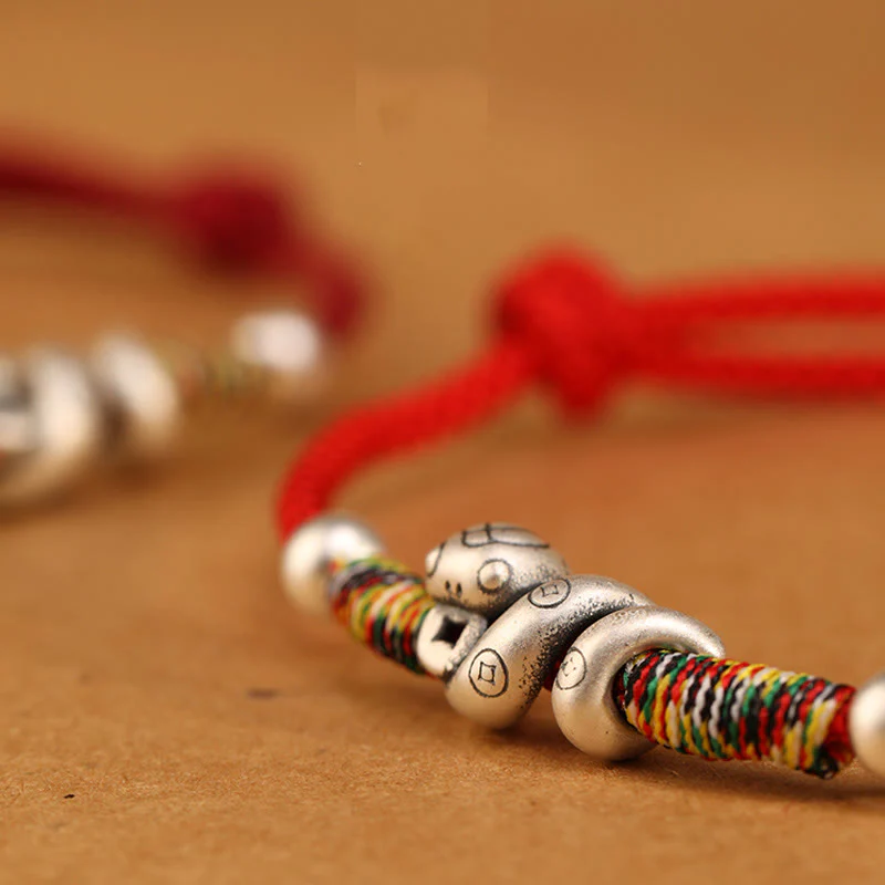 Cavigliera con corda rossa in argento sterling 999, anno del serpente, Buddha Stones - Image 7