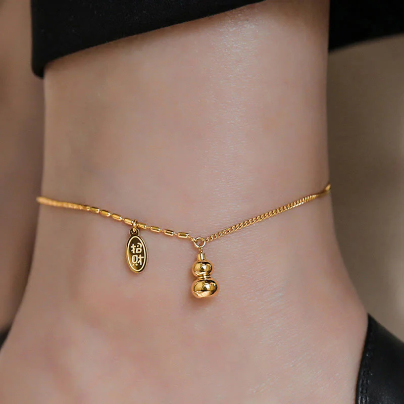 Cavigliera con fibbia della ricchezza e design a zucca portafortuna in rame placcato oro 18k Buddha Stones - Image 12