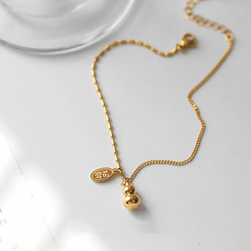 Cavigliera con fibbia della ricchezza e design a zucca portafortuna in rame placcato oro 18k Buddha Stones - Image 4