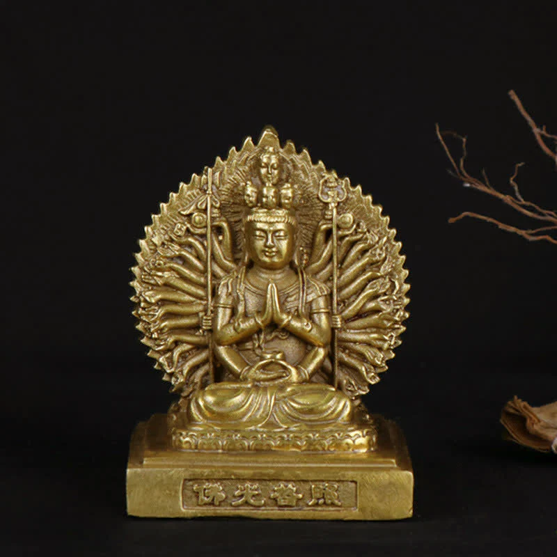 Chenrezig, statuetta di Avalokitesvara dalle mille mani, statua di rame massiccio di protezione del Bodhisattva Kuan Yin a doppia faccia, decorazione