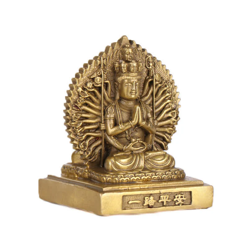 Chenrezig, statuetta di Avalokitesvara dalle mille mani, statua di rame massiccio di protezione del Bodhisattva Kuan Yin a doppia faccia, decorazione - Image 2