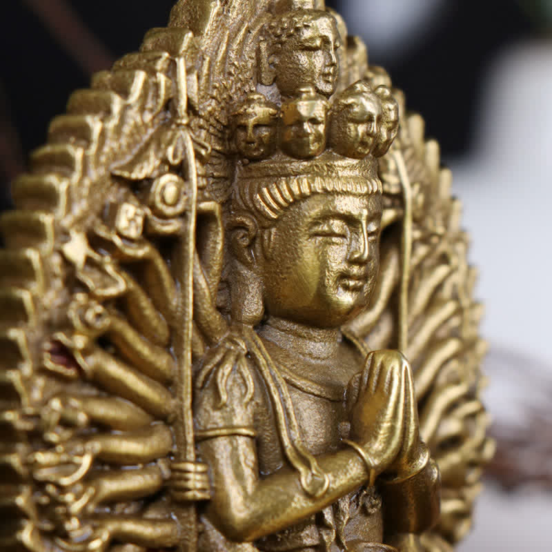 Chenrezig, statuetta di Avalokitesvara dalle mille mani, statua di rame massiccio di protezione del Bodhisattva Kuan Yin a doppia faccia, decorazione - Image 5