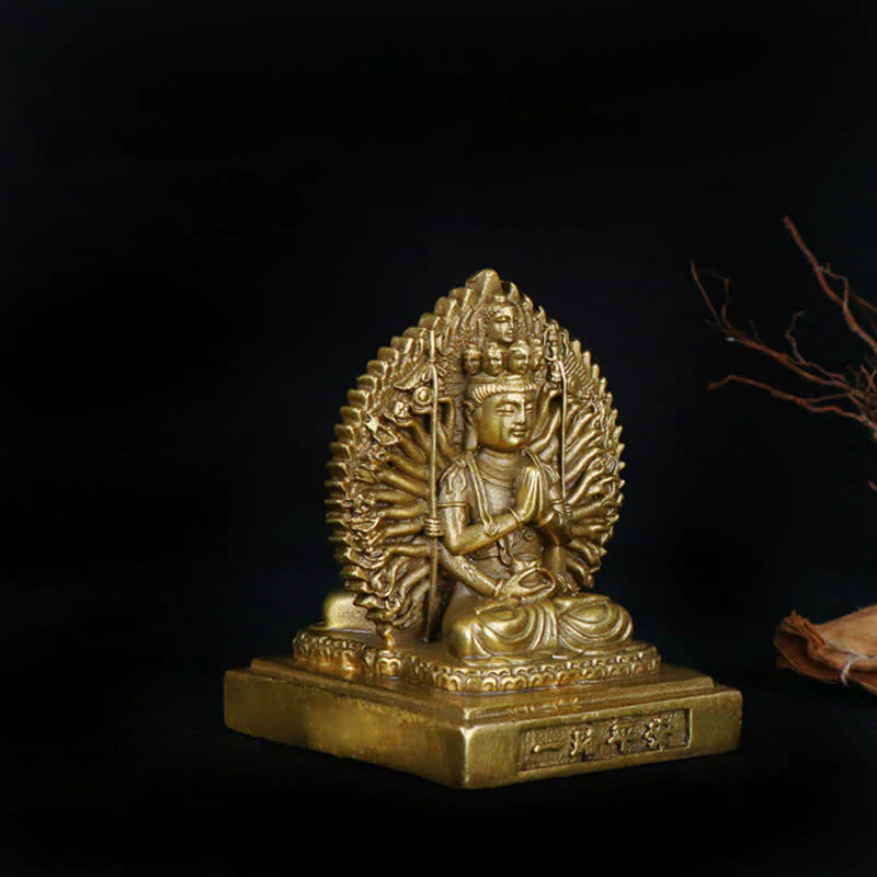 Chenrezig, statuetta di Avalokitesvara dalle mille mani, statua di rame massiccio di protezione del Bodhisattva Kuan Yin a doppia faccia, decorazione - Image 6