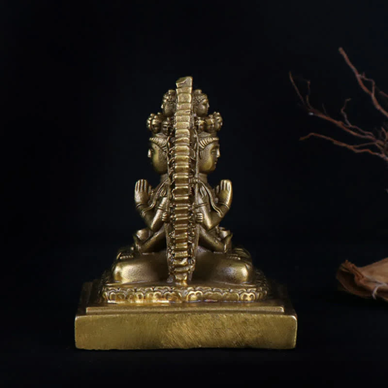 Chenrezig, statuetta di Avalokitesvara dalle mille mani, statua di rame massiccio di protezione del Bodhisattva Kuan Yin a doppia faccia, decorazione - Image 8