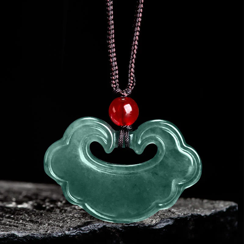 Ciondolo con ciondolo a forma di lucchetto cinese in giada verde naturale Buddha Stones - Image 2