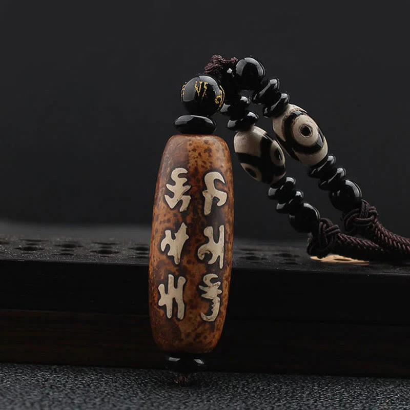 Ciondolo con collana di ricchezza Buddha Stones Tibet Om Mani Padme Hum Dzi con perline Avalokitesvara
