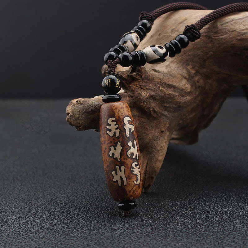 Ciondolo con collana di ricchezza Buddha Stones Tibet Om Mani Padme Hum Dzi con perline Avalokitesvara - Image 2
