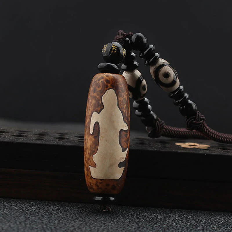 Ciondolo con collana di ricchezza Buddha Stones Tibet Om Mani Padme Hum Dzi con perline Avalokitesvara - Image 3