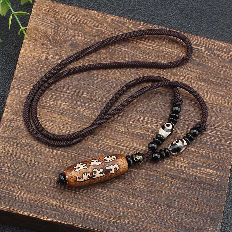 Ciondolo con collana di ricchezza Buddha Stones Tibet Om Mani Padme Hum Dzi con perline Avalokitesvara - Image 4