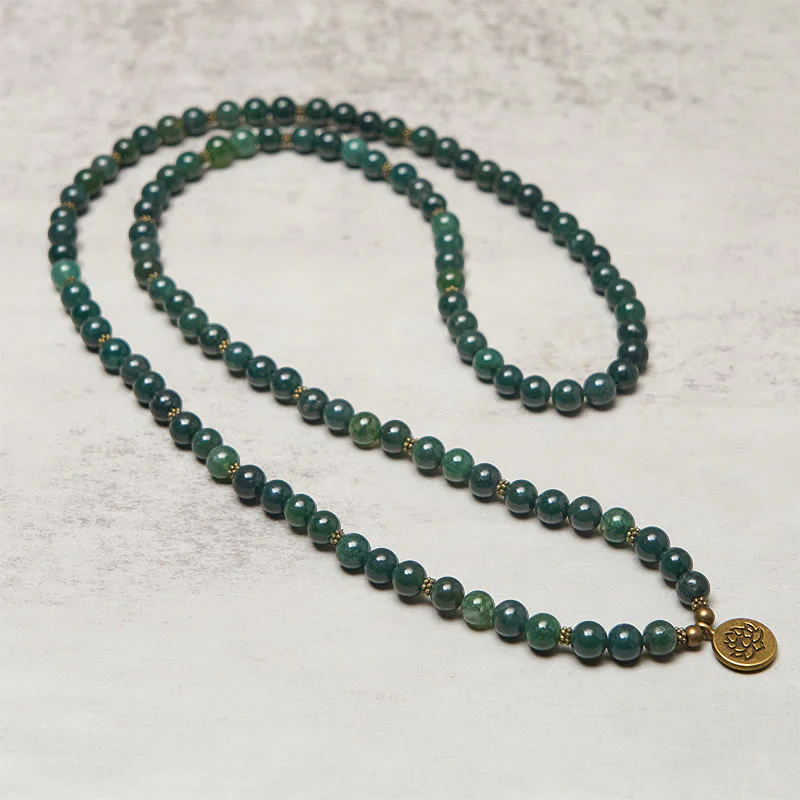 Ciondolo con perlina rotonda in agata muschiata, simbolo del loto , Buddha Stones, guarigione Mala - Image 3