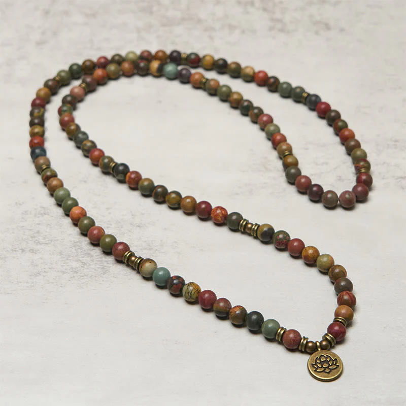 Ciondolo con perlina rotonda, simbolo del loto retrò, Buddha Stones, turchese rosso, mala caldo - Image 3