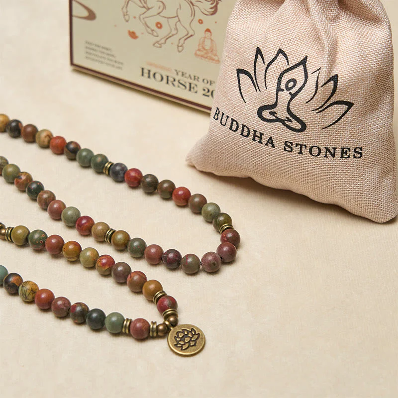 Ciondolo con perlina rotonda, simbolo del loto retrò, Buddha Stones, turchese rosso, mala caldo - Image 6