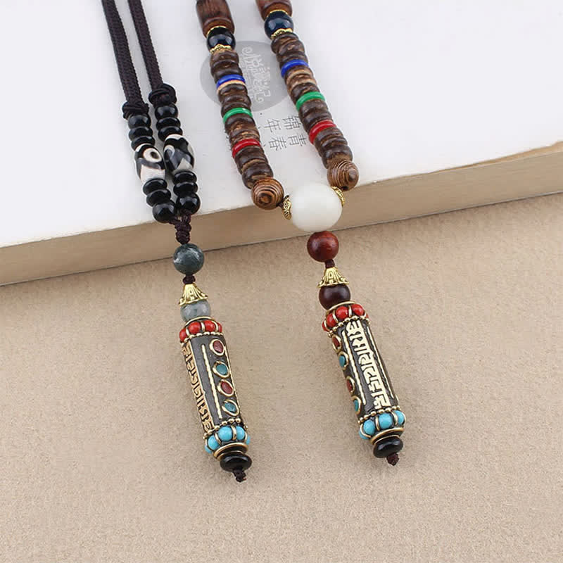 Ciondolo per collana in legno di wenge con Buddha Stones tibetano Om Mani Padme Hum Dzi - Image 2