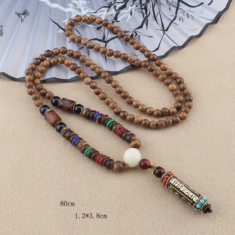 Ciondolo per collana in legno di wenge con Buddha Stones tibetano Om Mani Padme Hum Dzi - Image 6