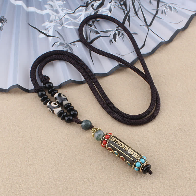 Ciondolo per collana in legno di wenge con Buddha Stones tibetano Om Mani Padme Hum Dzi - Image 8