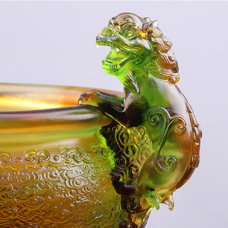 Ciotola del tesoro PiXiu in cristallo Liuli fatta a mano, pezzo d'arte, decorazione per la casa - Image 6