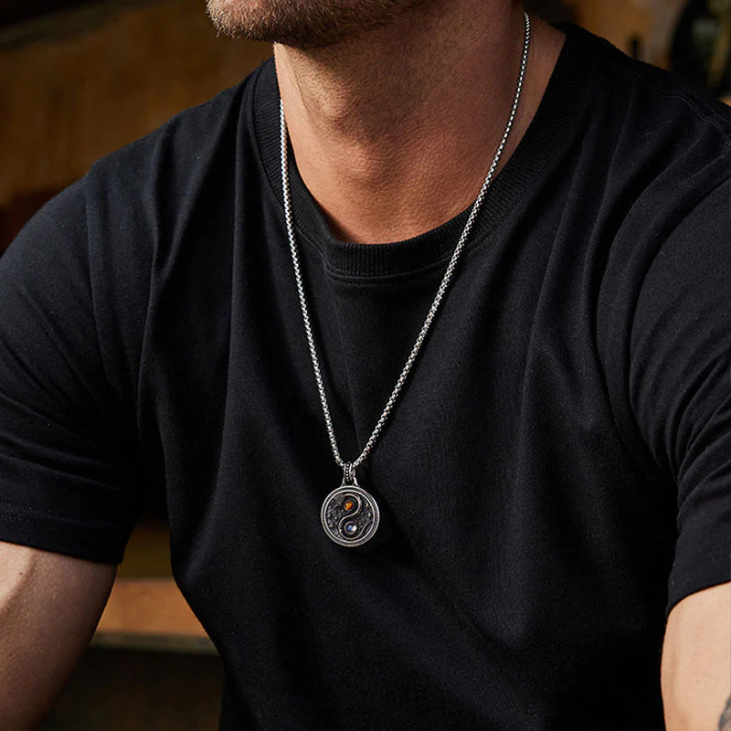 Collana con ciondolo in rame con simbolo Yin Yang Buddha Stones serpente, simbolo della ricchezza - Image 11