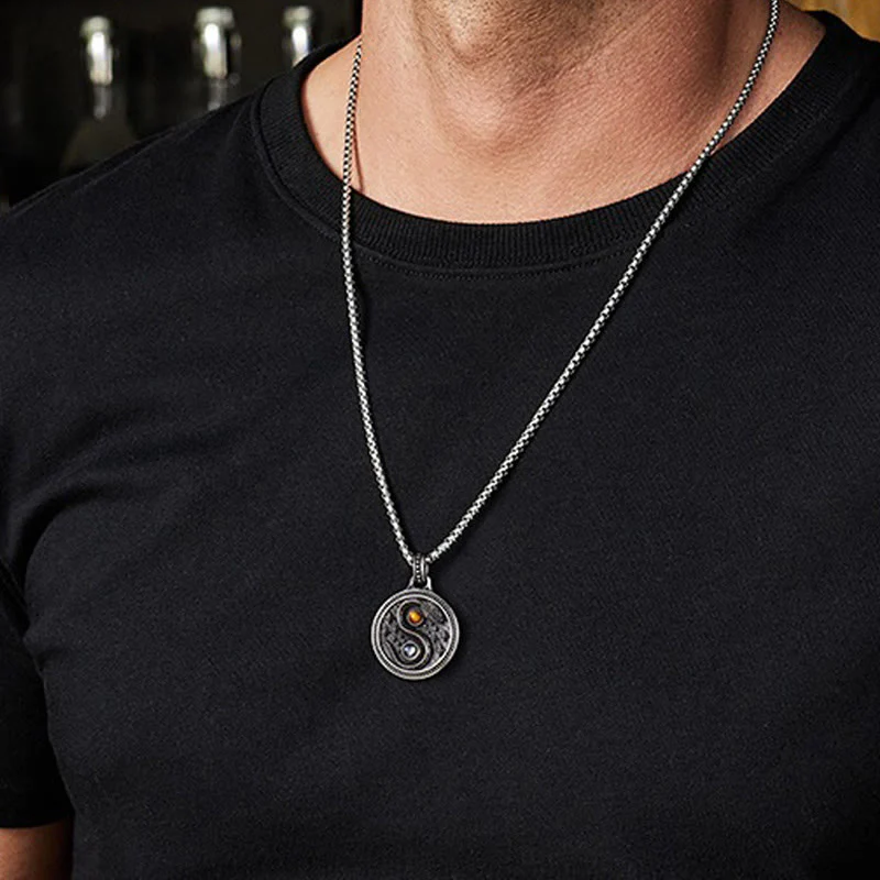 Collana con ciondolo in rame con simbolo Yin Yang Buddha Stones serpente, simbolo della ricchezza - Image 12