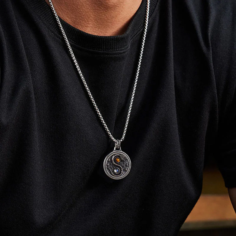 Collana con ciondolo in rame con simbolo Yin Yang Buddha Stones serpente, simbolo della ricchezza - Image 13