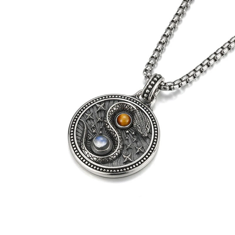 Collana con ciondolo in rame con simbolo Yin Yang Buddha Stones serpente, simbolo della ricchezza - Image 2