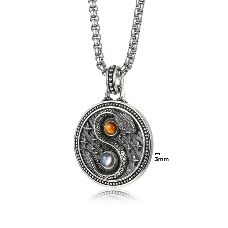 Collana con ciondolo in rame con simbolo Yin Yang Buddha Stones serpente, simbolo della ricchezza - Image 5