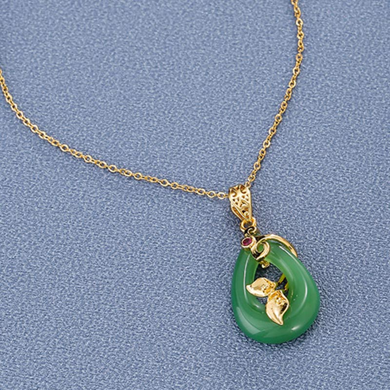 Collana Buddha Stones a forma di pietra ovale in giada con motivo a benedizione e fortuna - Image 2