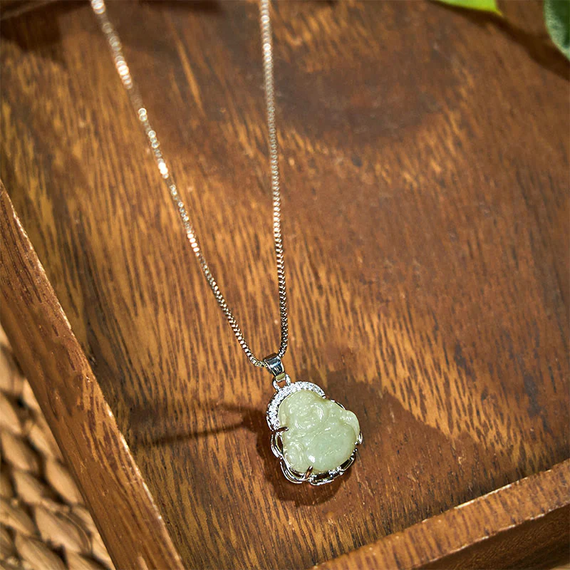 Collana Buddha Stones Natural Hetian Jade Buddha che ride Abbondanza - Image 2
