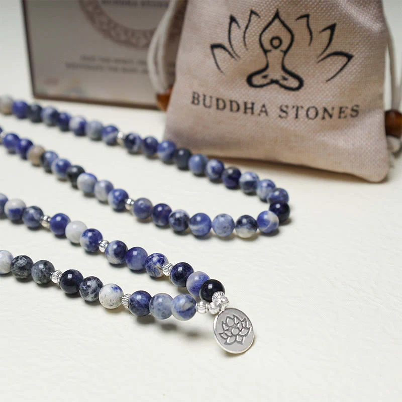 Collana con bracciale in pietra naturale Buddha Stones Aventurina blu Lotus Peace - Image 5