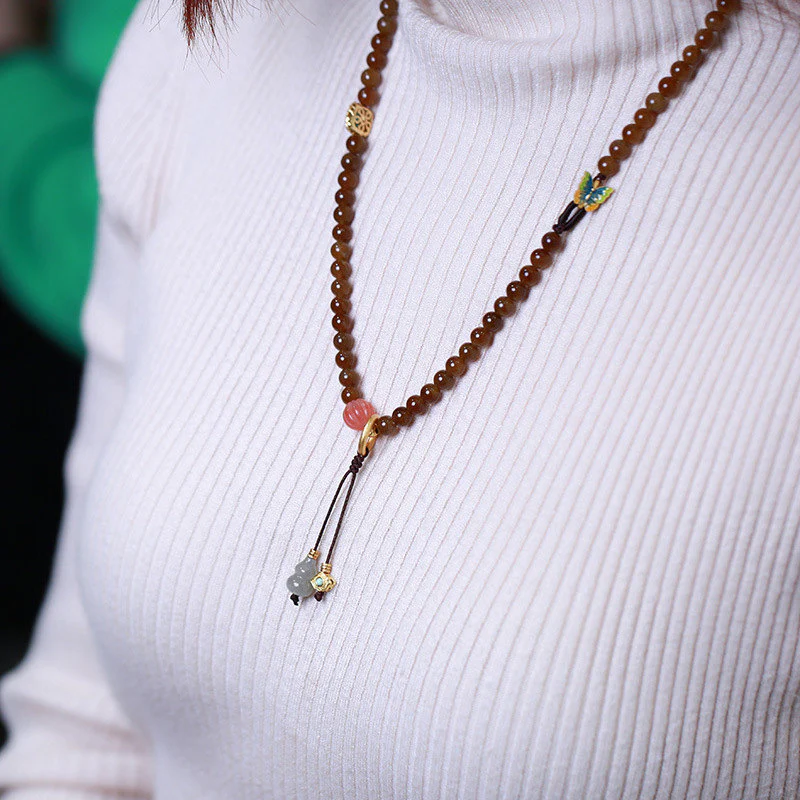 Collana con braccialetto di giada a forma di farfalla e zucca, portafortuna e prosperità - Image 5