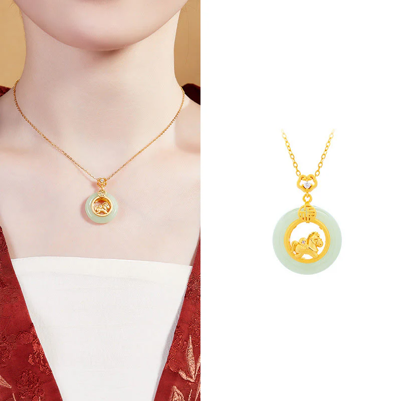 Collana con ciondolo in argento sterling 925 con fibbia della pace e giada Hetian dell'anno del cavallo, motivo Buddha Stones - Image 14