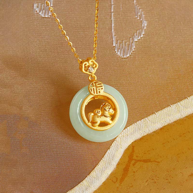 Collana con ciondolo in argento sterling 925 con fibbia della pace e giada Hetian dell'anno del cavallo, motivo Buddha Stones - Image 4