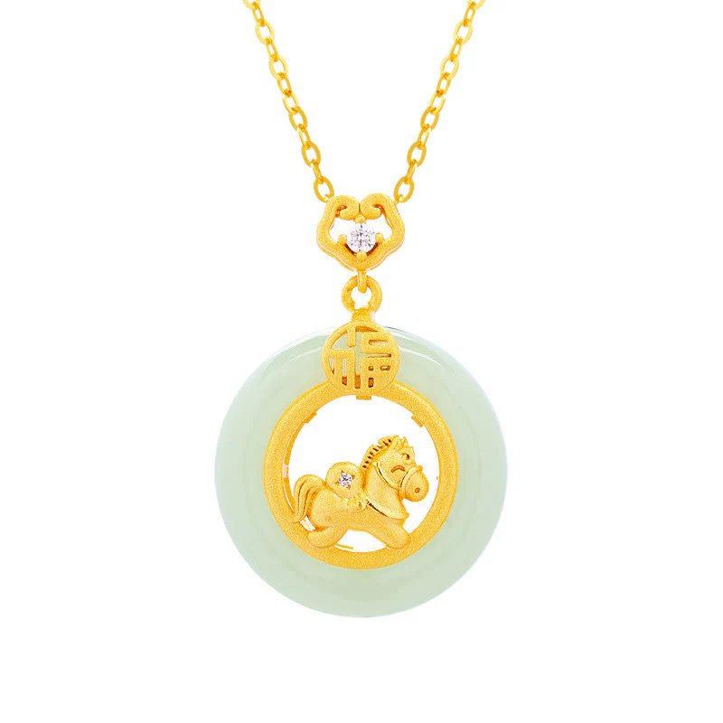 Collana con ciondolo in argento sterling 925 con fibbia della pace e giada Hetian dell'anno del cavallo, motivo Buddha Stones - Image 6