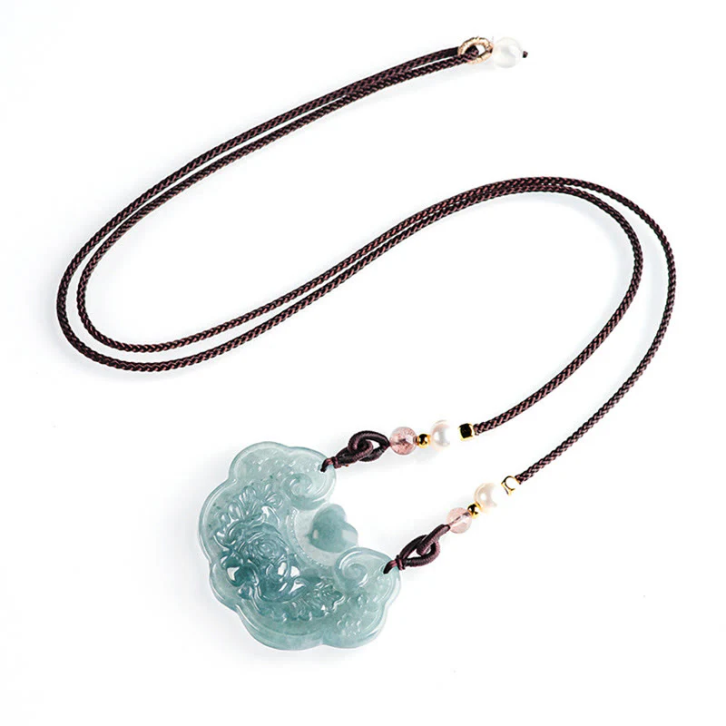 Collana con Buddha Stones a forma di fiore di peonia in giada naturale con ciondolo a forma di lucchetto di buoni auguri e prosperità - Image 11