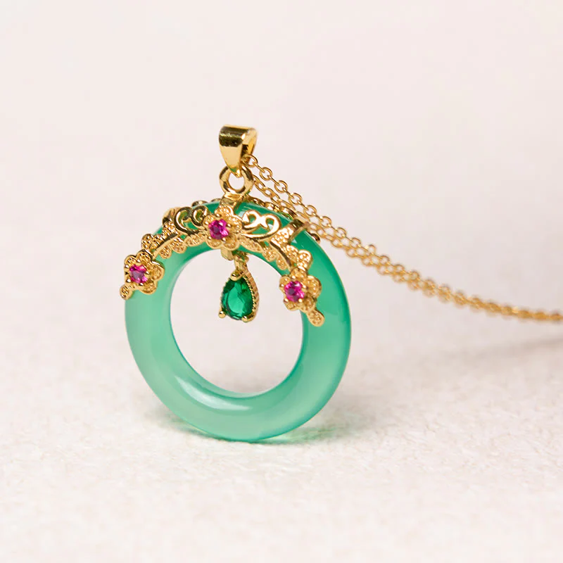 Collana con Buddha Stones, calcedonio verde, fibbia della pace, forza - Image 10