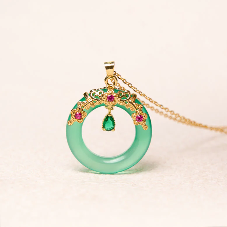 Collana con Buddha Stones, calcedonio verde, fibbia della pace, forza - Image 7