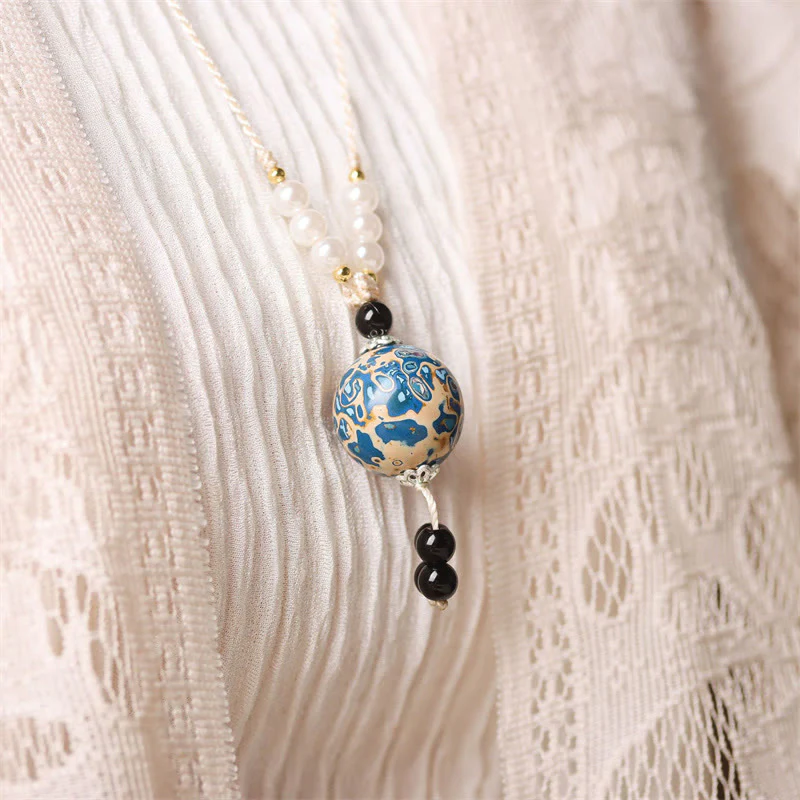 Collana con Buddha Stones, ebano, lacca Aurora, perline artigianali, perle, equilibrio - Image 12
