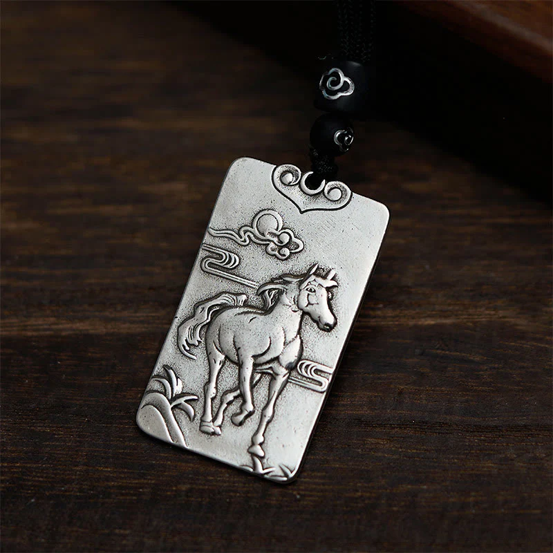 Collana con Buddha Stones in argento placcato in rame e bilancia, anno del cavallo, zodiaco cinese, Buddha natale