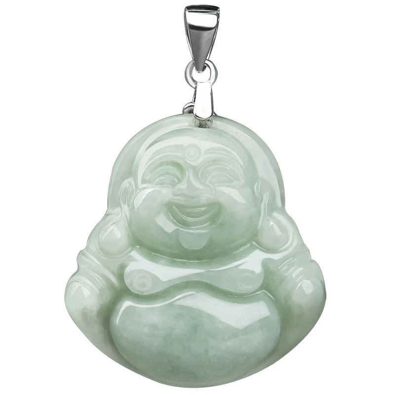 Collana con ciondolo in acciaio al titanio e catena di giada con Buddha che ride, Buddha Stones - Image 8