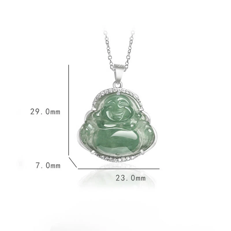 Collana con Buddha Stones in acciaio al titanio e catena con ciondolo in giada naturale con Buddha che ride - Image 9