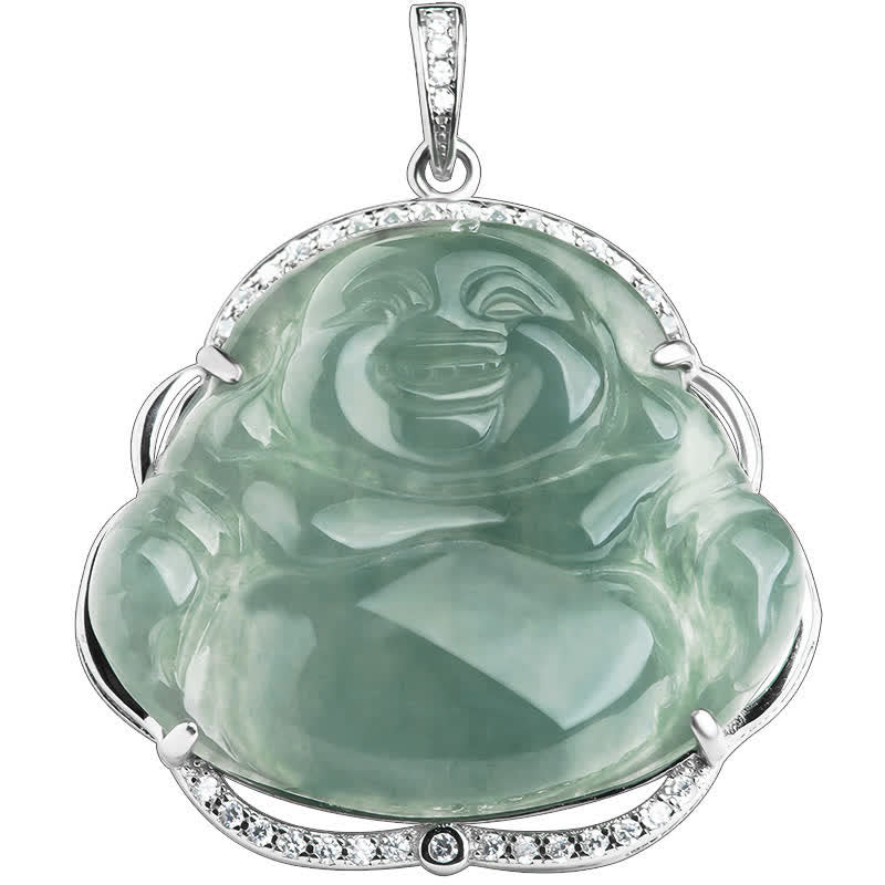 Collana con ciondolo in acciaio al titanio e catena in giada naturale con Buddha Stones Buddha Buddha che ride - Image 5