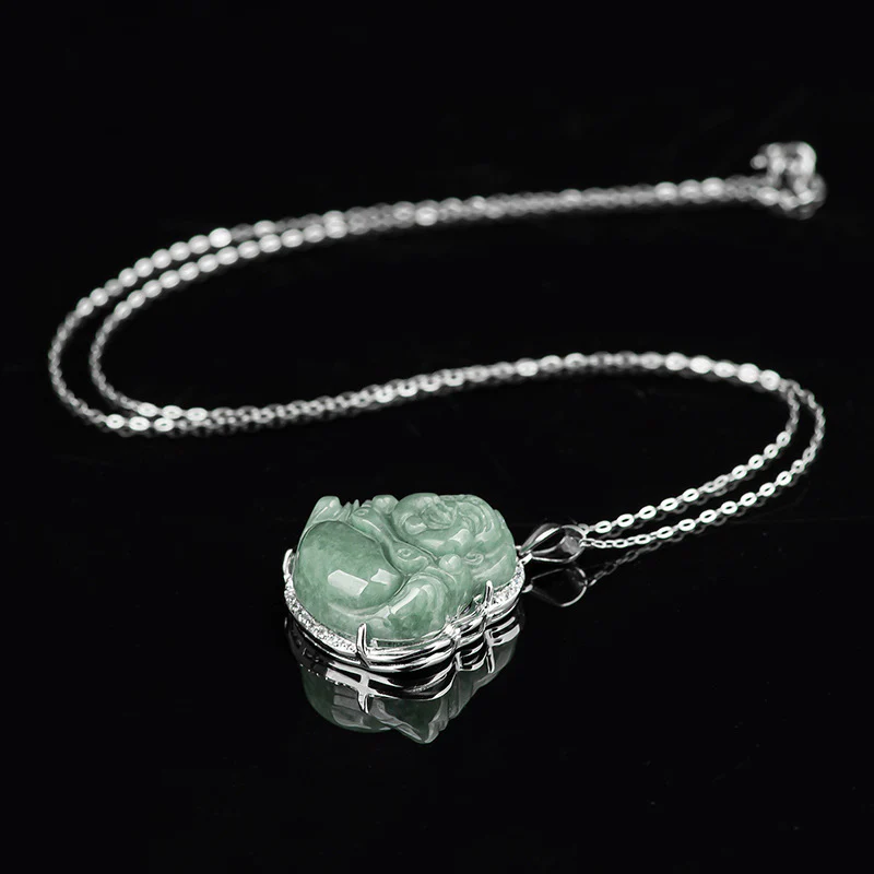 Collana con ciondolo in acciaio al titanio e catena in giada con Buddha che ride Buddha Stones - Image 10