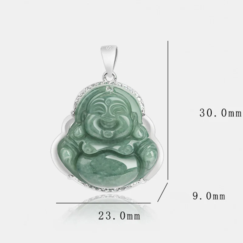 Collana con ciondolo in acciaio al titanio e catena in giada con Buddha che ride Buddha Stones - Image 12